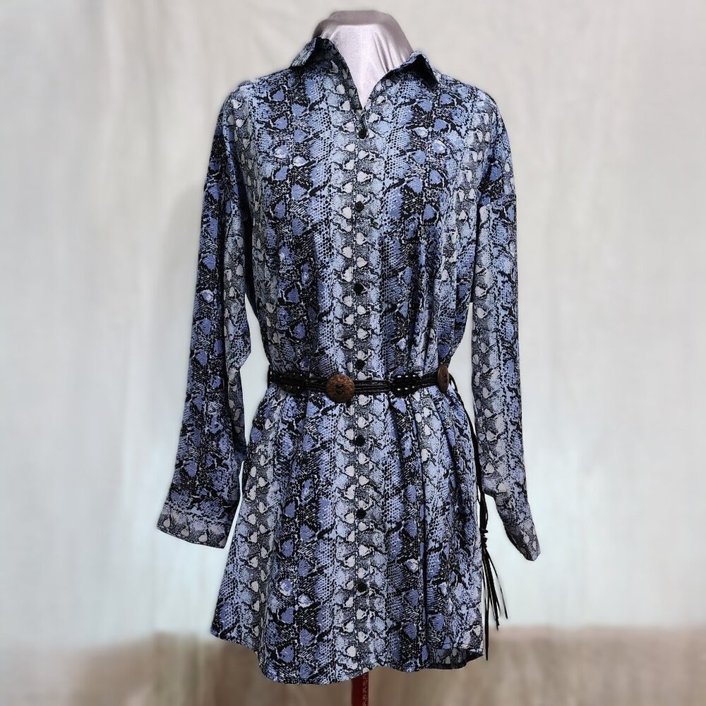 *Now with Tie/Beaded belt* H&M Shirt-dress Blue Snakeskin Print